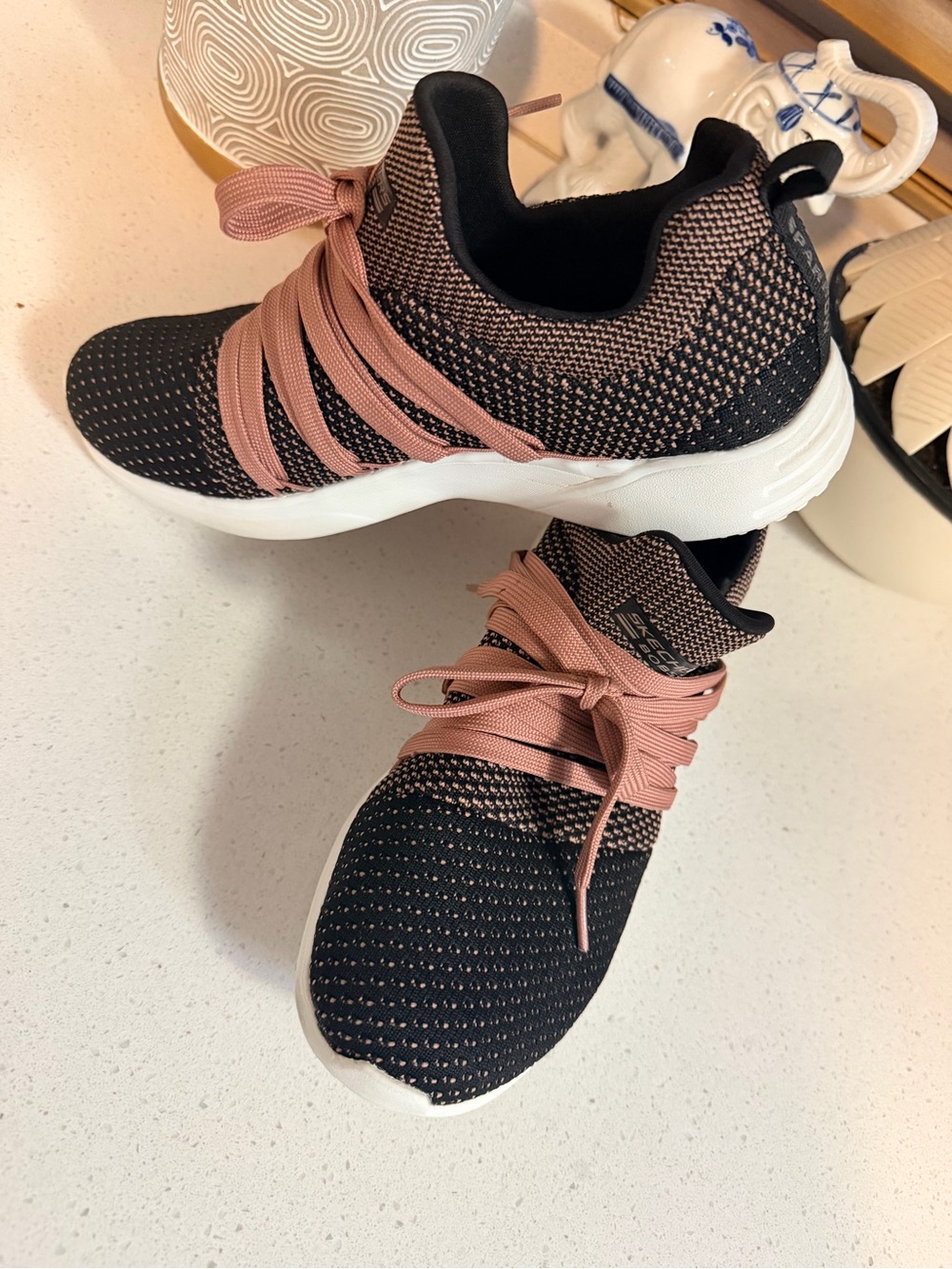 Skechers Black Knit Sneakers with Dusty Rose Laces